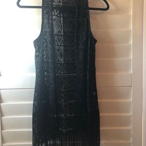 Fringe black sleeveless cardigan
